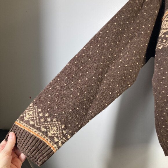 Mens Izod Jeans Fair Isle Lambswool Sweater Brown Tan  XL Washable Lambswool - Picture 5 of 7